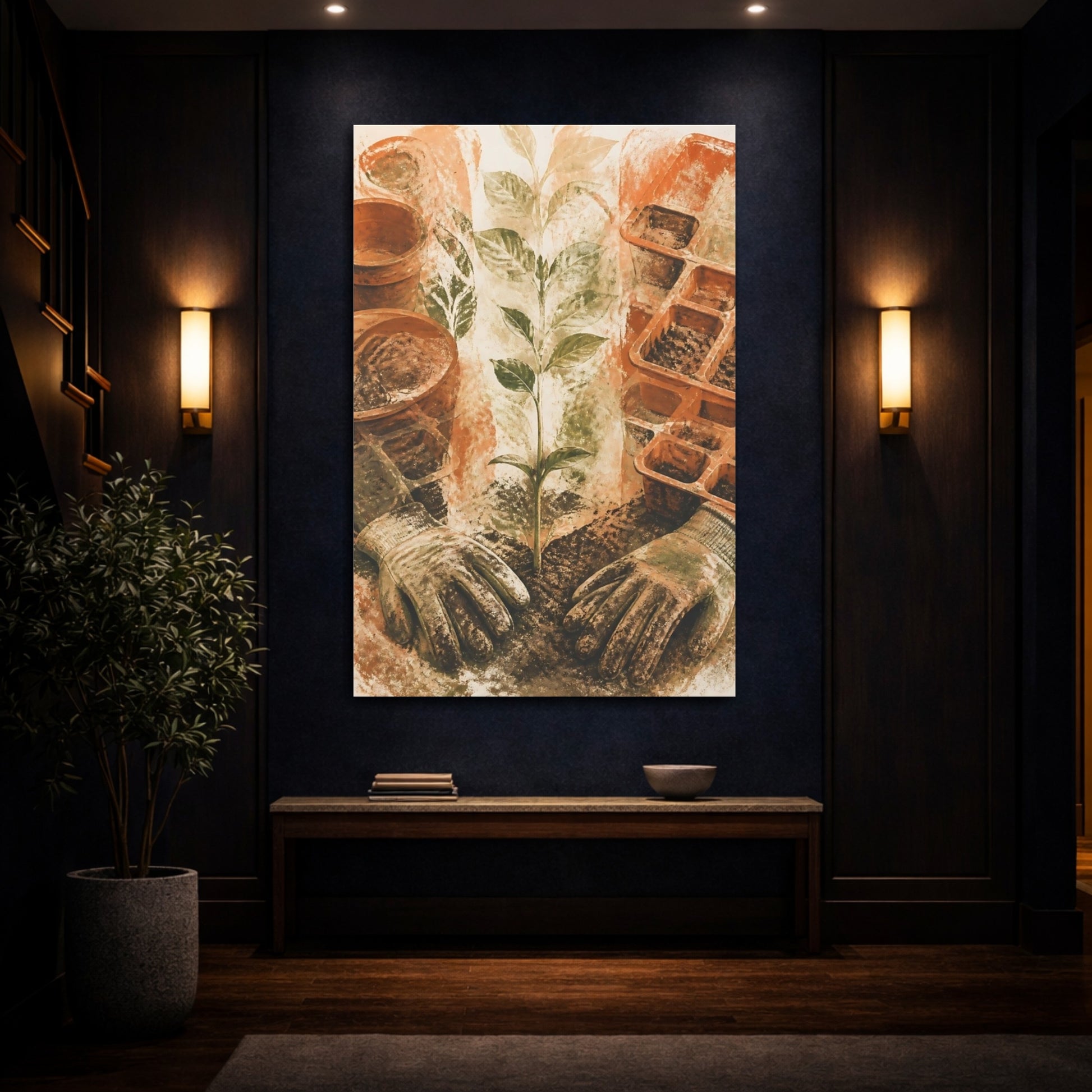 Mockup 4. Seedling And Garden Gloves shown as canvas print
