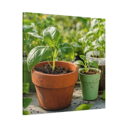 Seedlings In Terracotta Pots Canvas Print – Kitchen, Dining Area Wall - YesArtYes