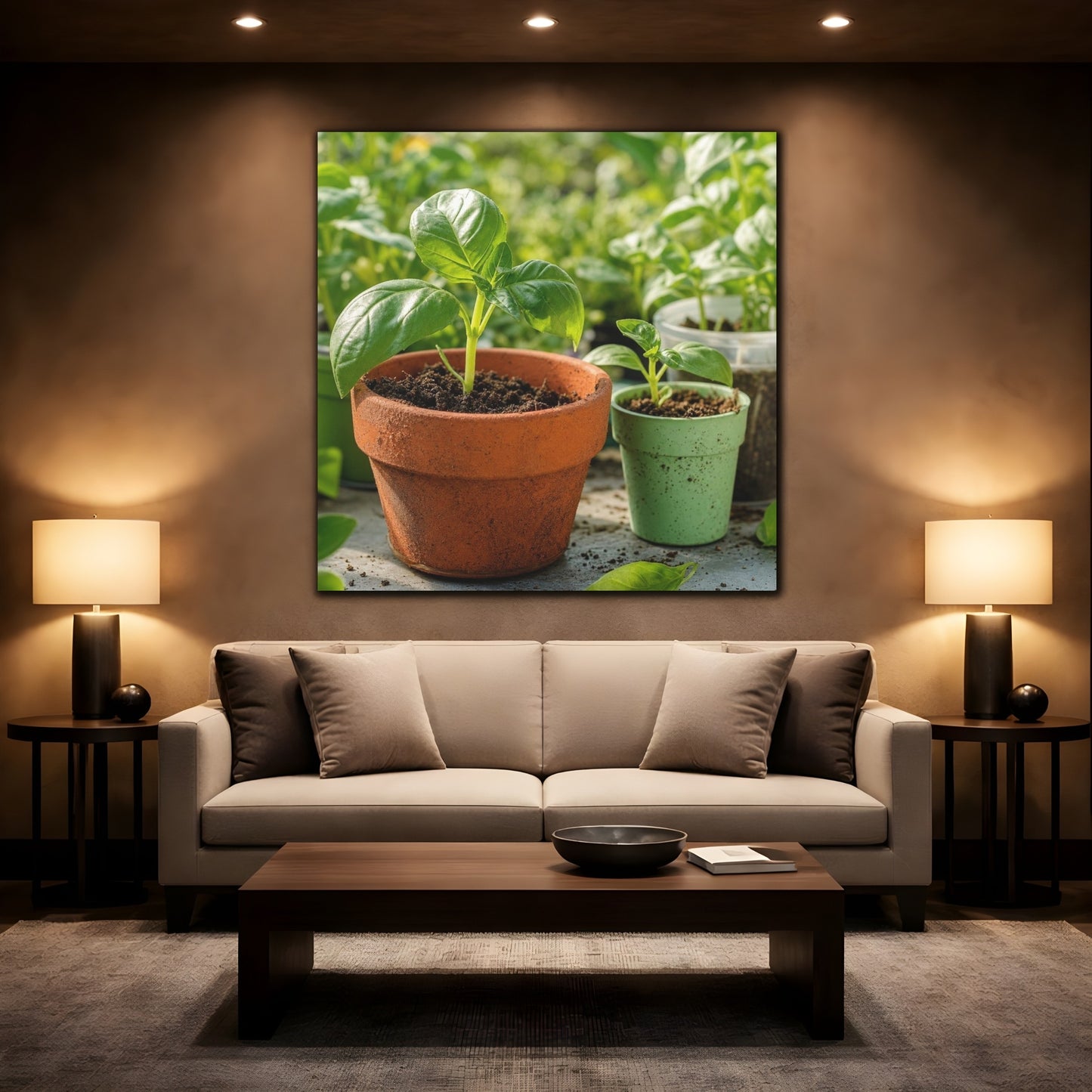 Mockup 2. Seedlings In Terracotta Pots shown as canvas print