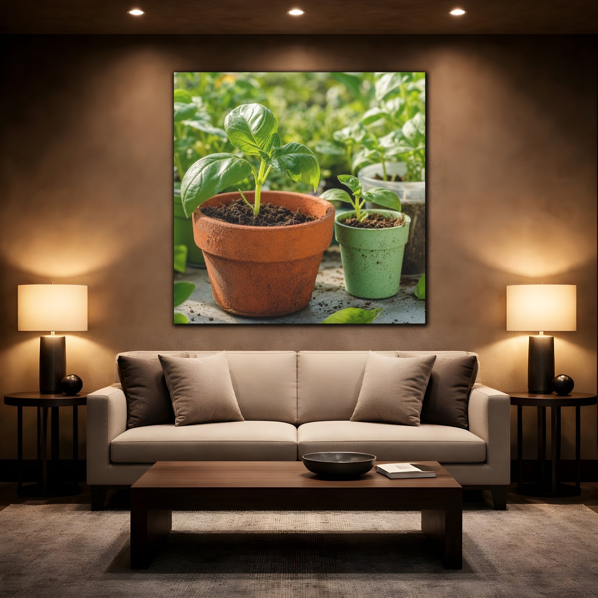 Mockup 2. Seedlings In Terracotta Pots shown as canvas print