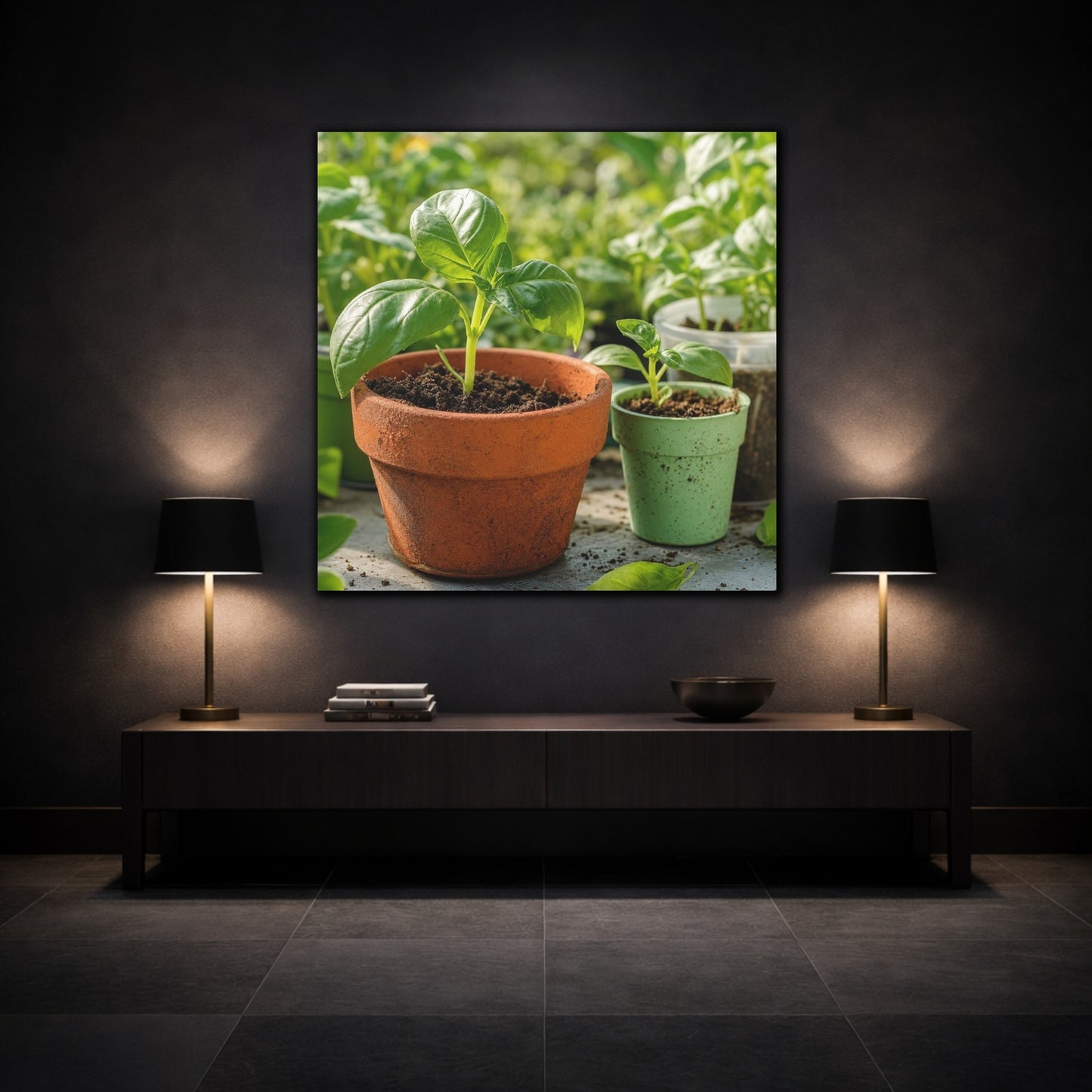 Mockup 3. Seedlings In Terracotta Pots shown as canvas print