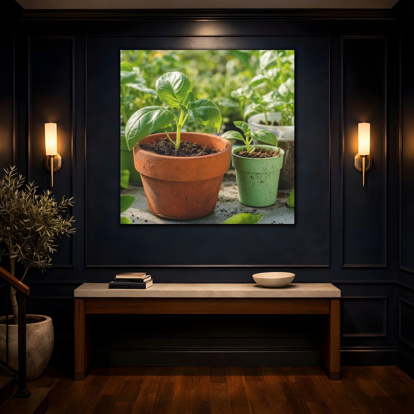 Mockup 4. Seedlings In Terracotta Pots shown as canvas print