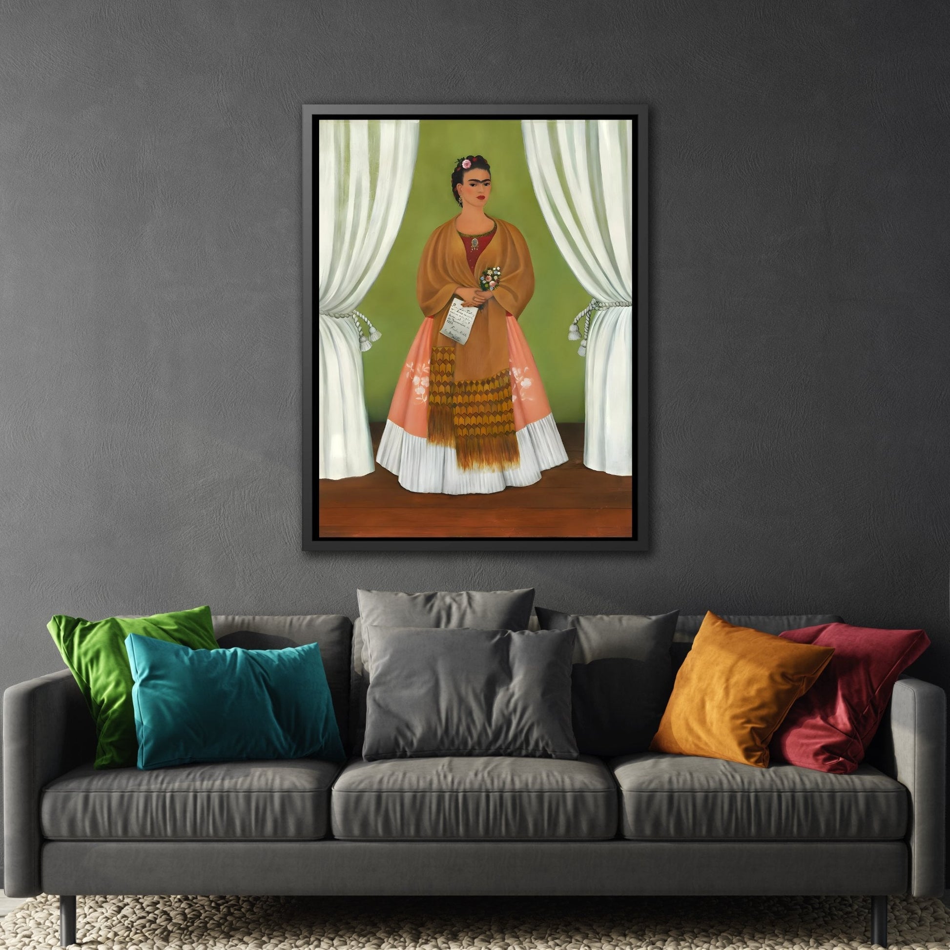 Self Portrait Canvas Wall Art Print - Famous Mexican Painting Artwork Kahlo Reproduction