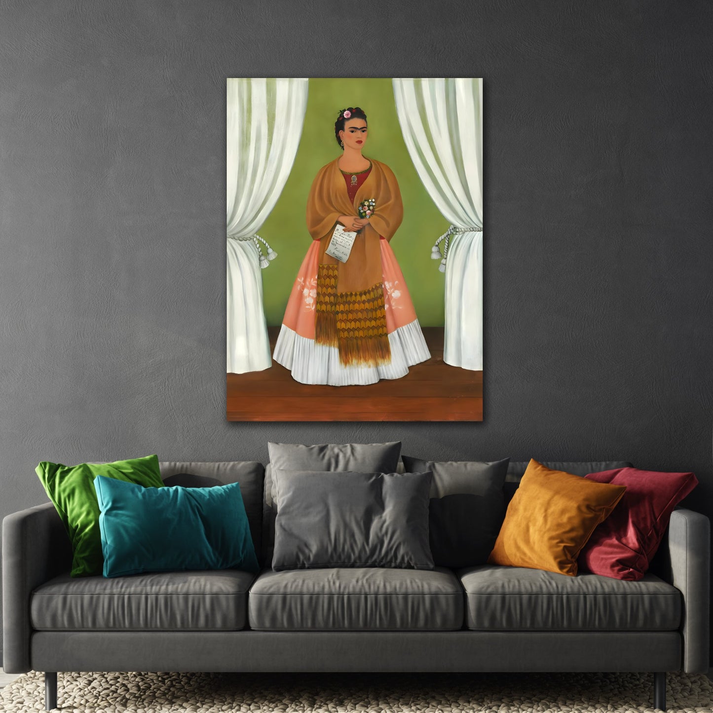 Self Portrait Dedicated to Leon Trotsky Painting Reproduction - Frida Kahlo Stretched Canvas Wall Art Print