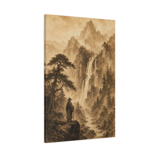 Sepia Ink Mountain Drawing Deep Forest Canvas Wall Art Print – Living Room Decor, Above Sofa - YesArtYes
