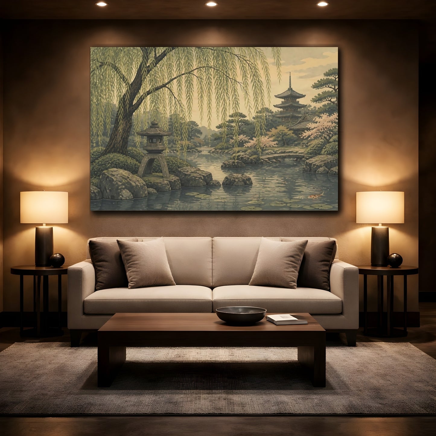 Mockup 2. Serene Japanese Garden Pond shown as canvas print