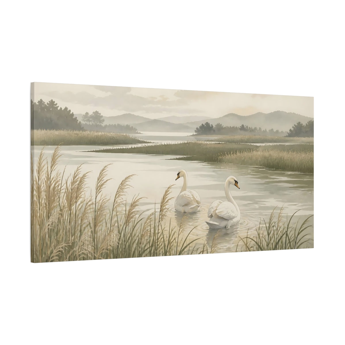 Side Mockup 2. Serene Swan Marsh shown as canvas print
