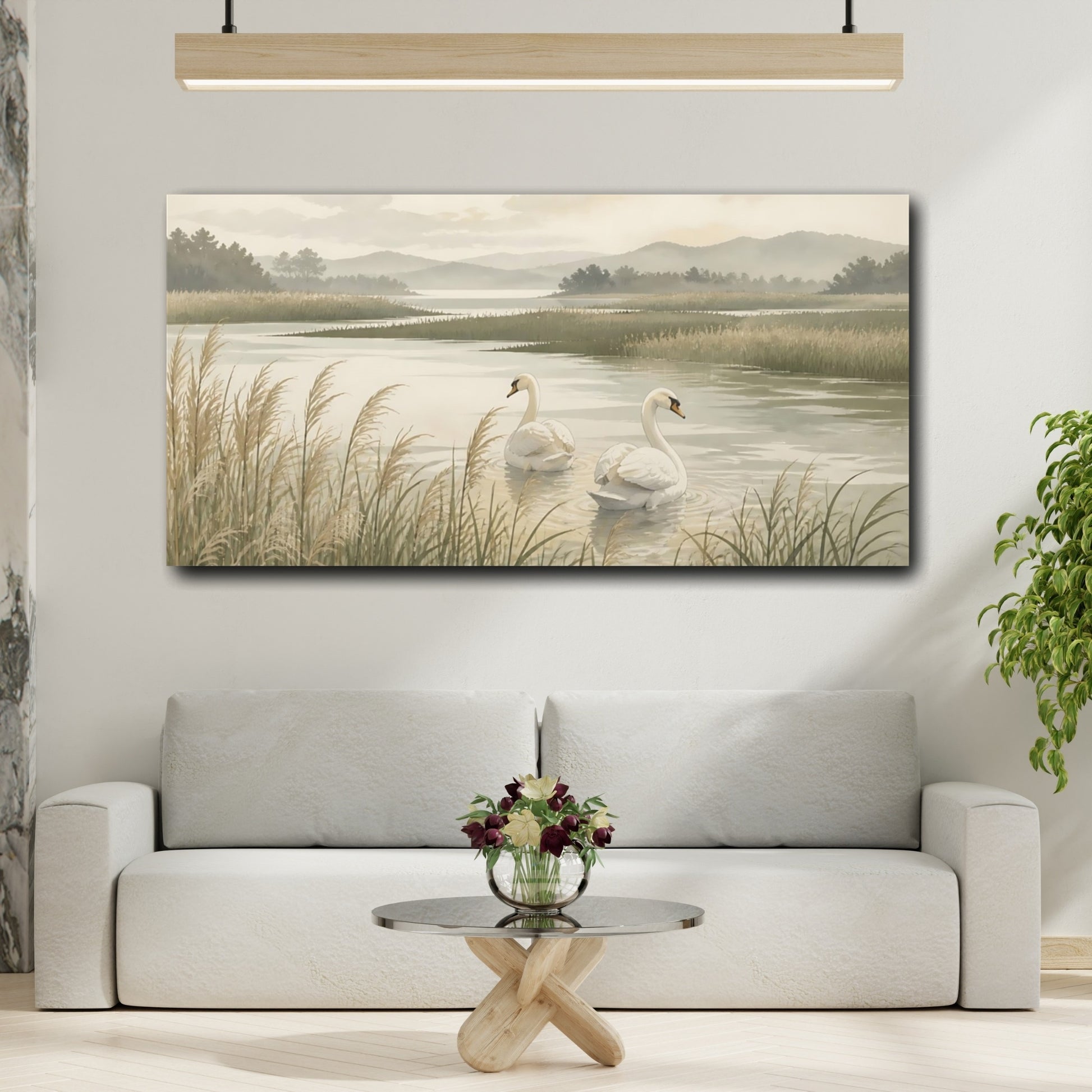 Mockup 2. Serene Swan Marsh shown as canvas print