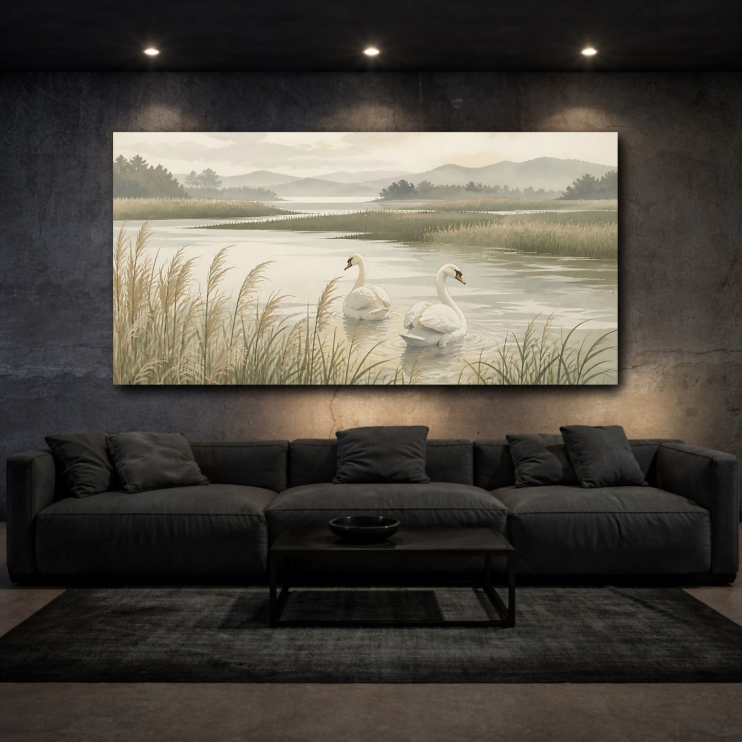 Mockup 3. Serene Swan Marsh shown as canvas print