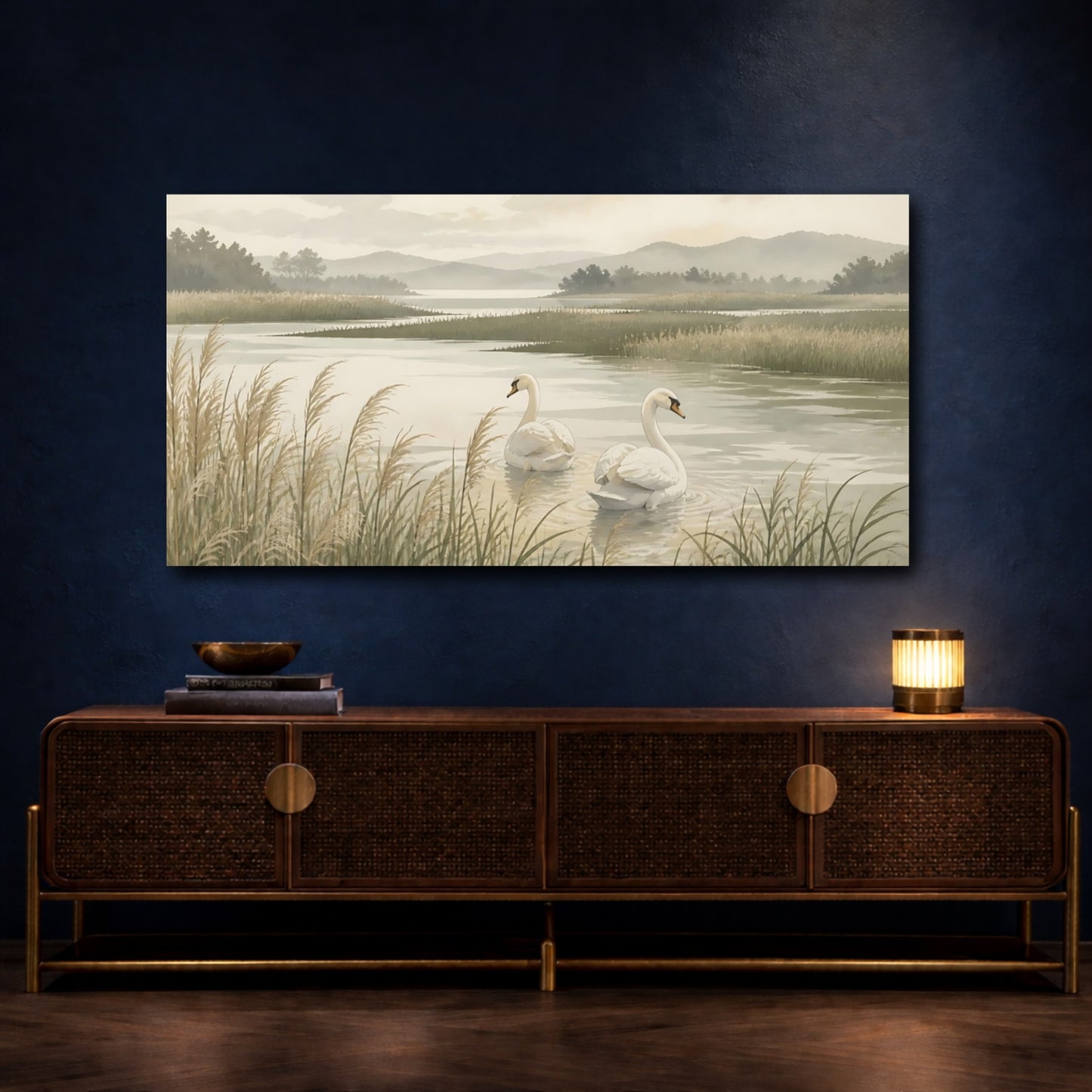 Mockup 4. Serene Swan Marsh shown as canvas print