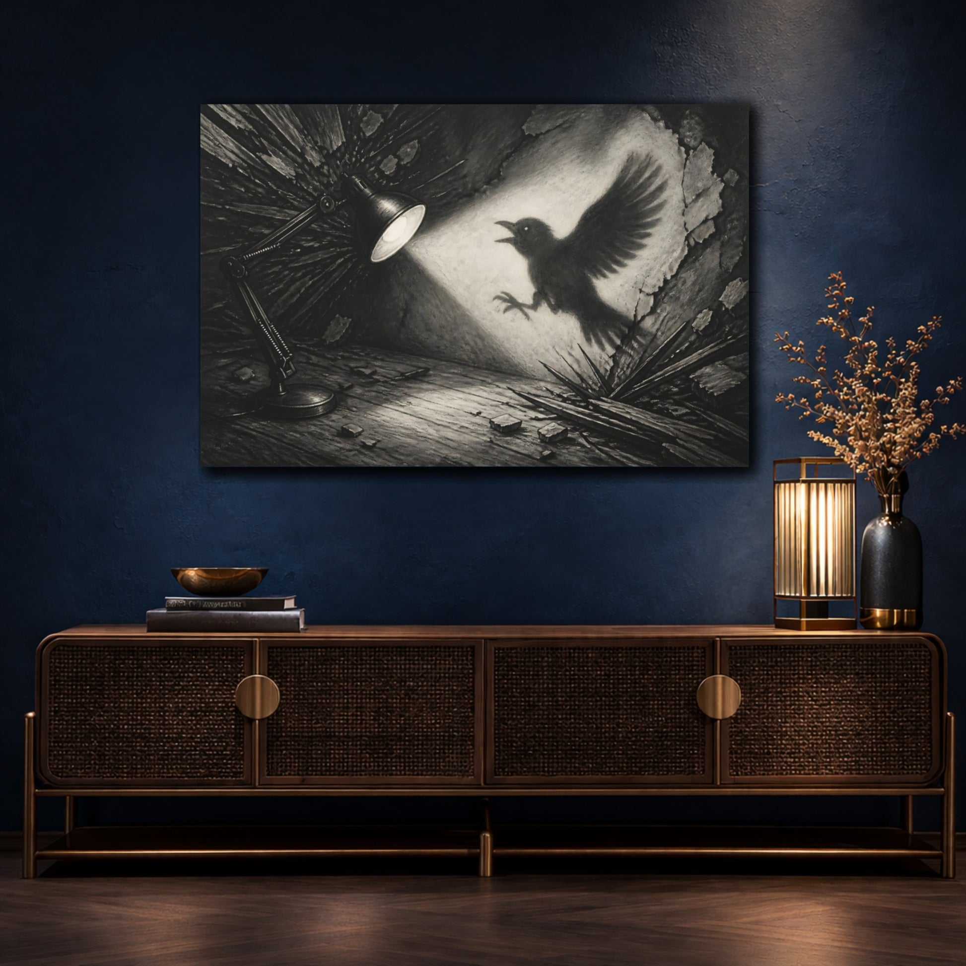 Mockup 4. Shadow Of The Raven shown as canvas print
