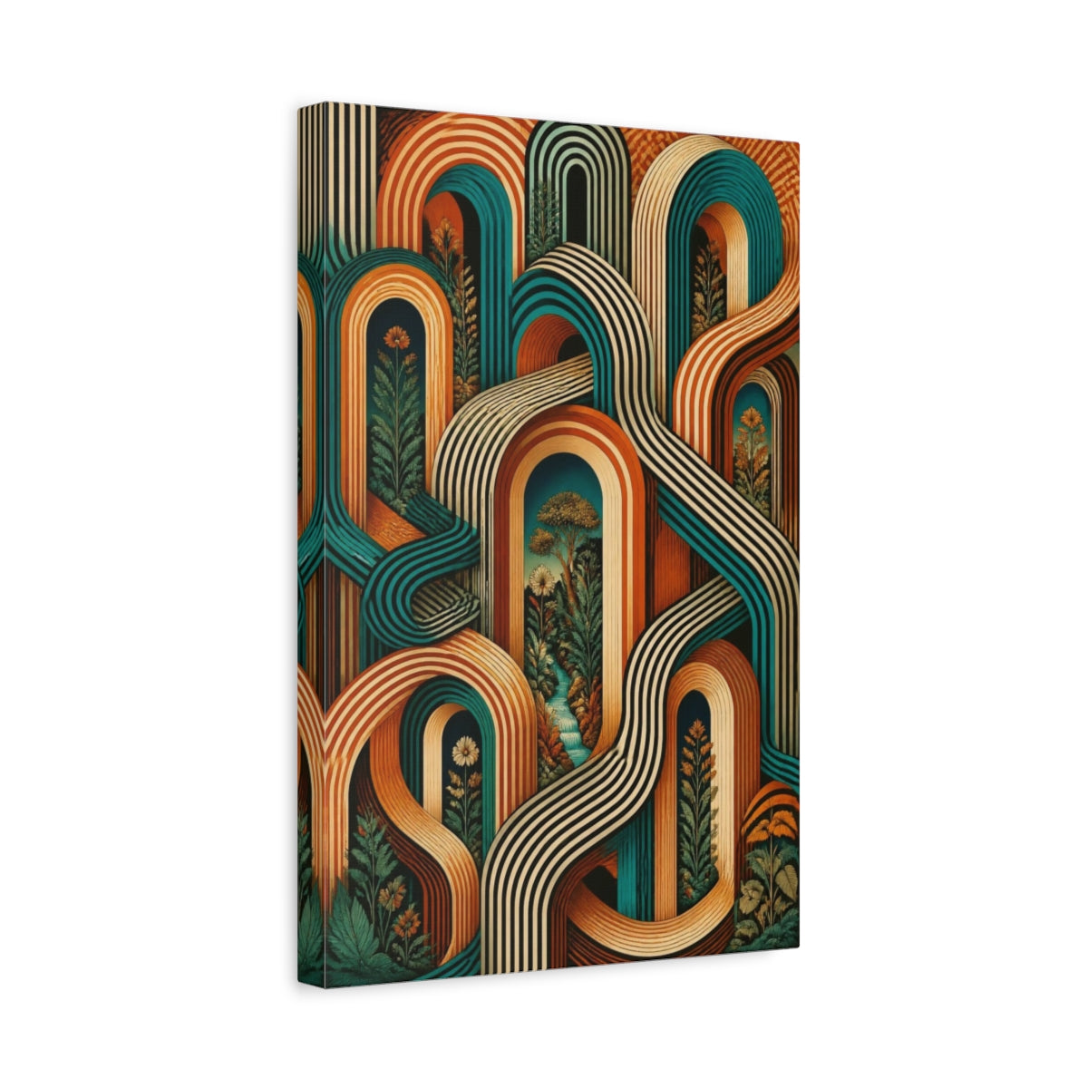 Side Mockup 4. Sienna Turquoise Arches Illusion shown as canvas print