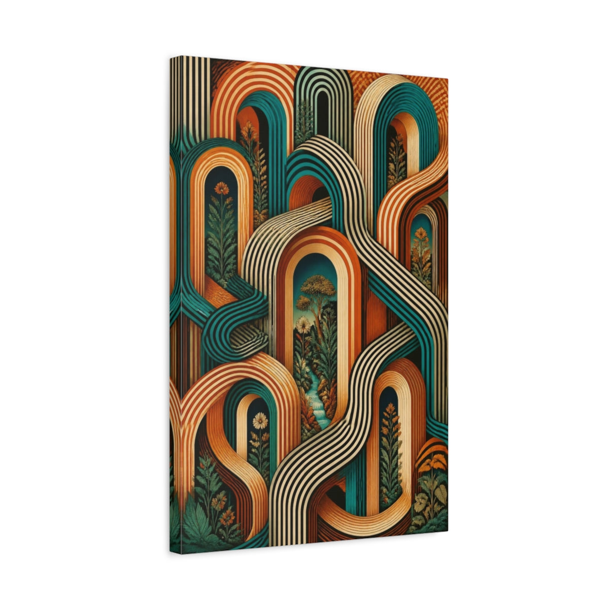 Side Mockup 3. Sienna Turquoise Arches Illusion shown as canvas print