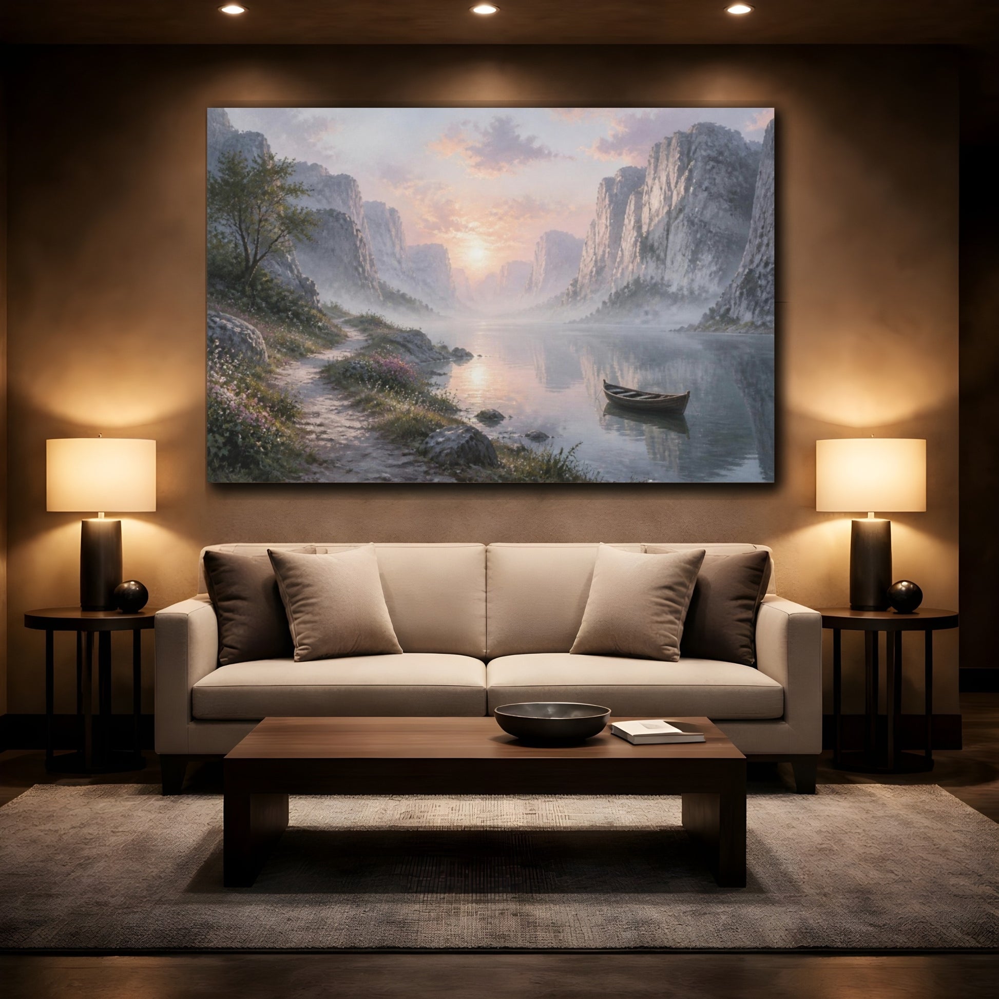 Mockup 2. Silver Canyon Sunrise shown as canvas print