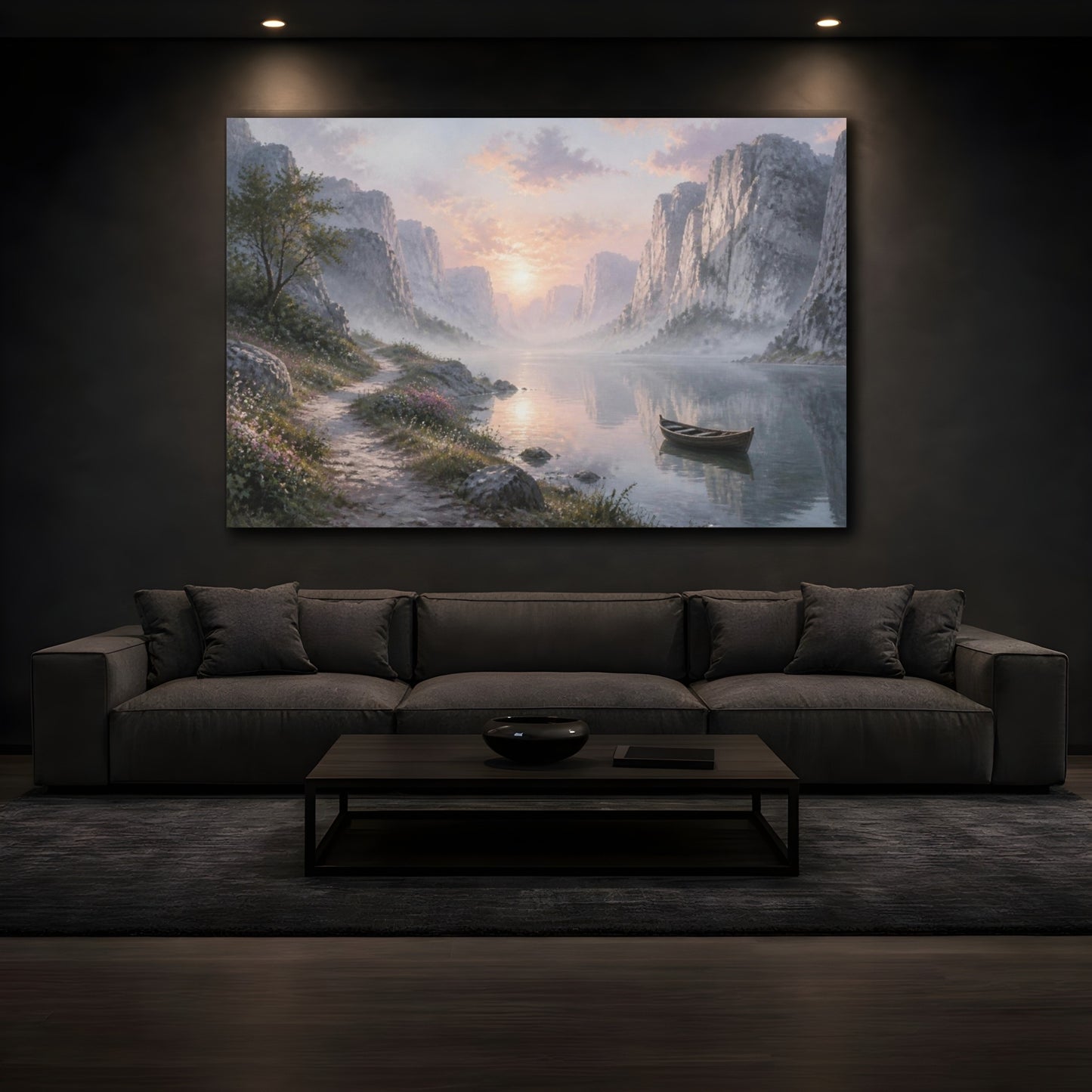 Mockup 3. Silver Canyon Sunrise shown as canvas print
