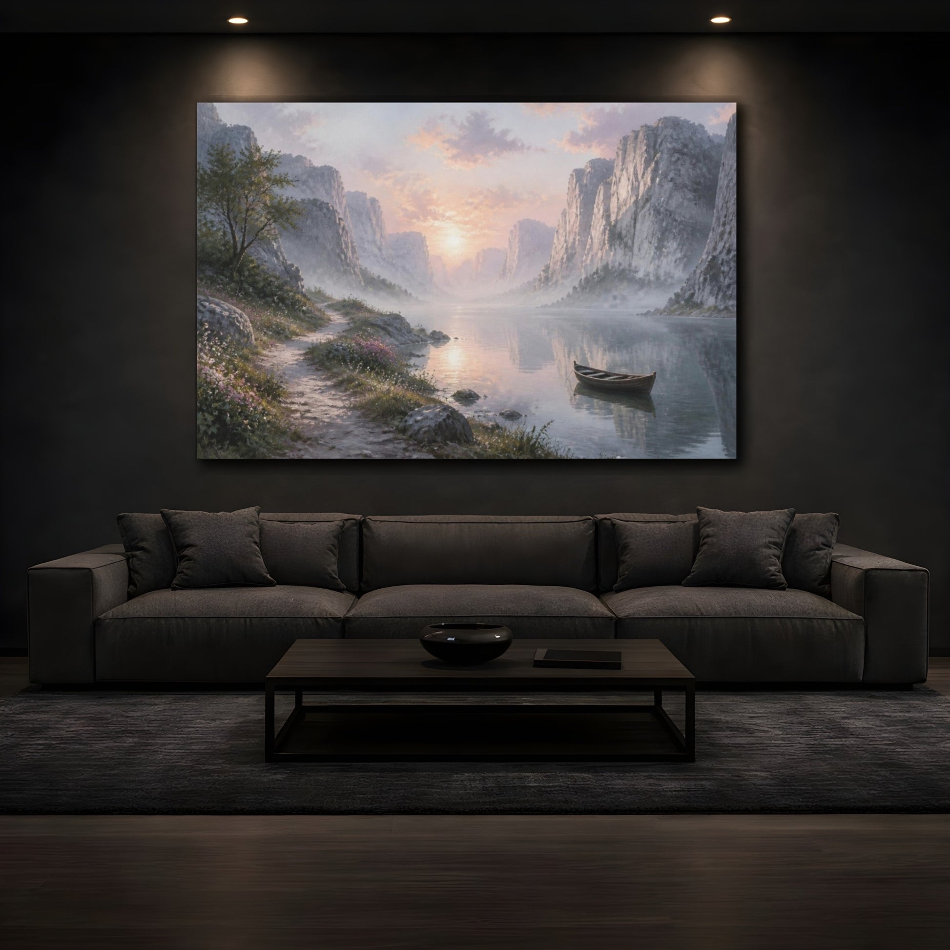 Mockup 3. Silver Canyon Sunrise shown as canvas print