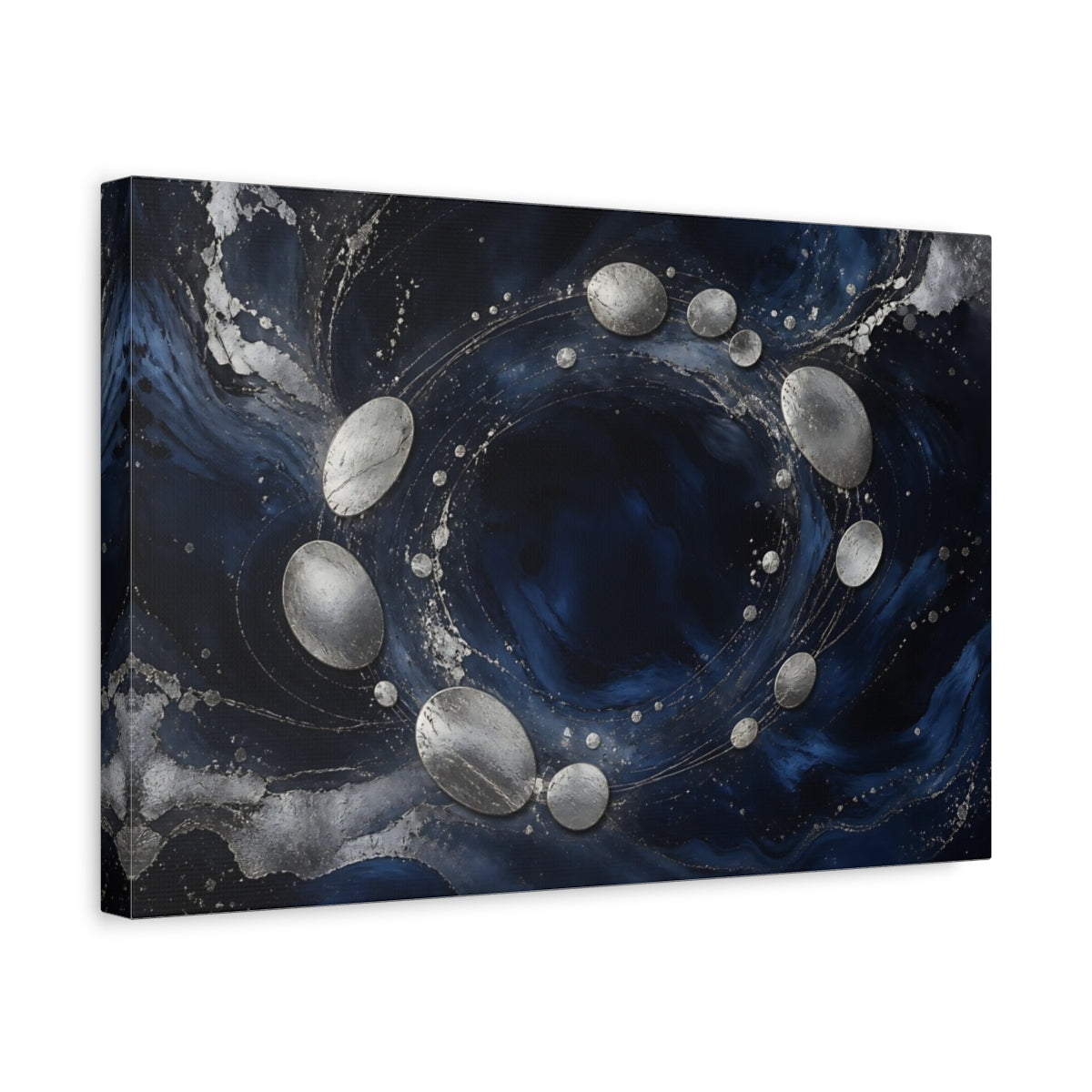 Side Mockup 4. Silver Orbital Ring shown as canvas print