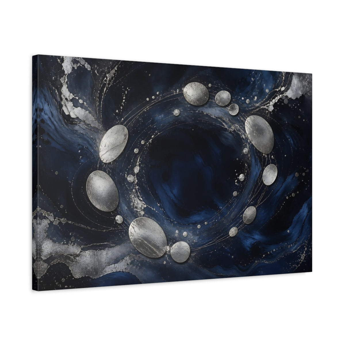 Side Mockup 2. Silver Orbital Ring shown as canvas print