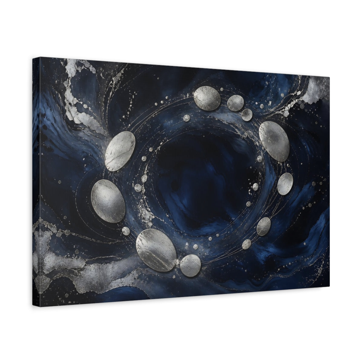 Side Mockup 3. Silver Orbital Ring shown as canvas print