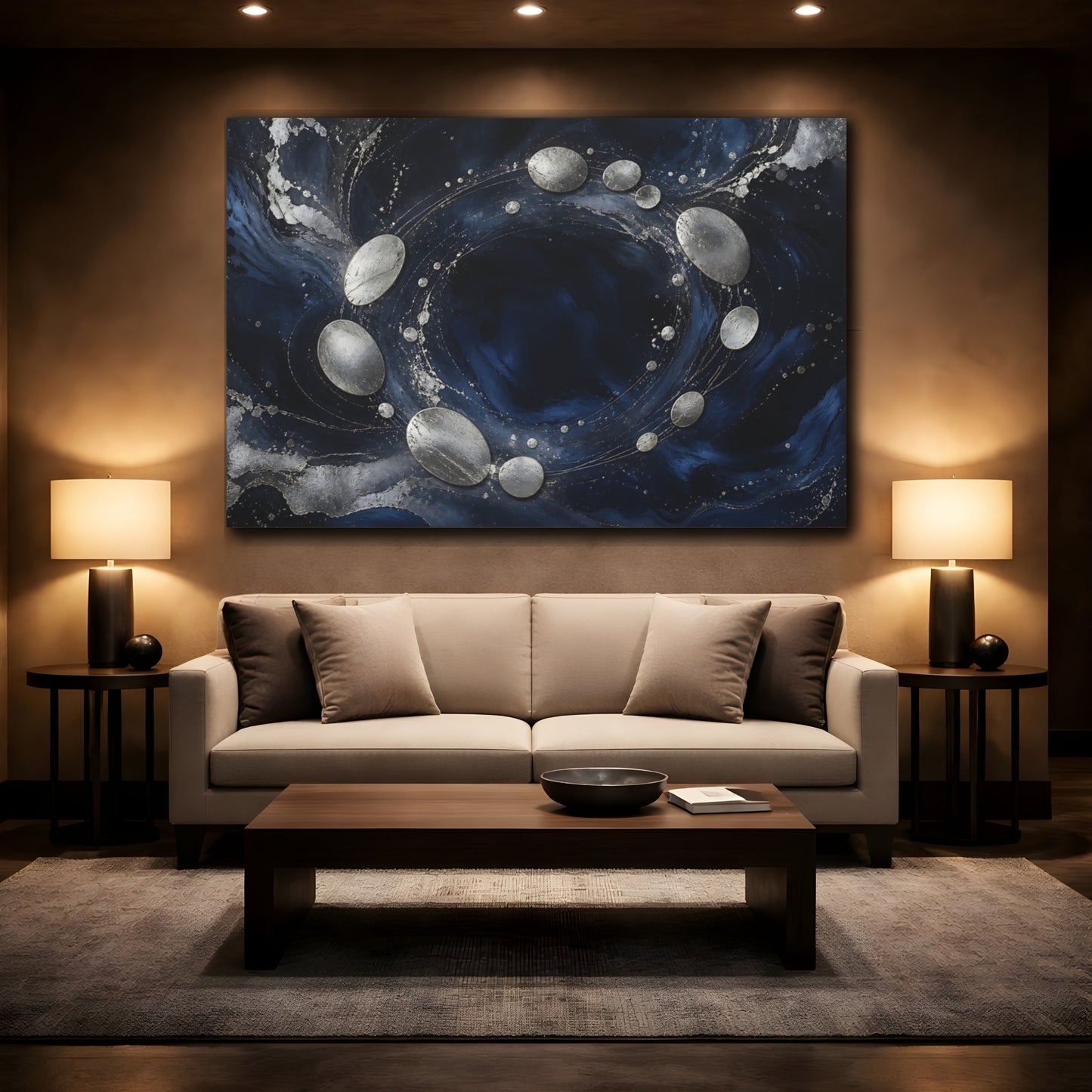 Mockup 2. Silver Orbital Ring shown as canvas print