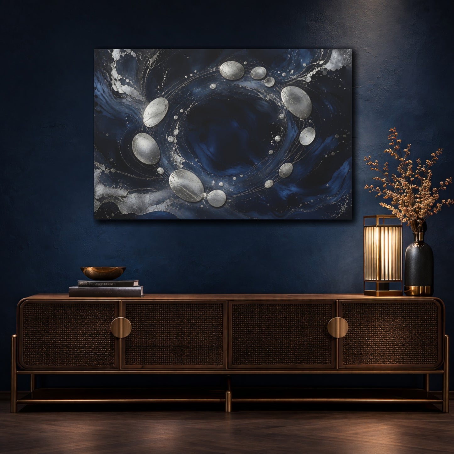 Mockup 4. Silver Orbital Ring shown as canvas print
