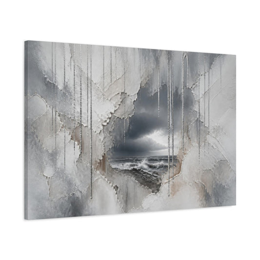 Main Mockup. Silver Rain Over Stormy Sea shown as canvas print