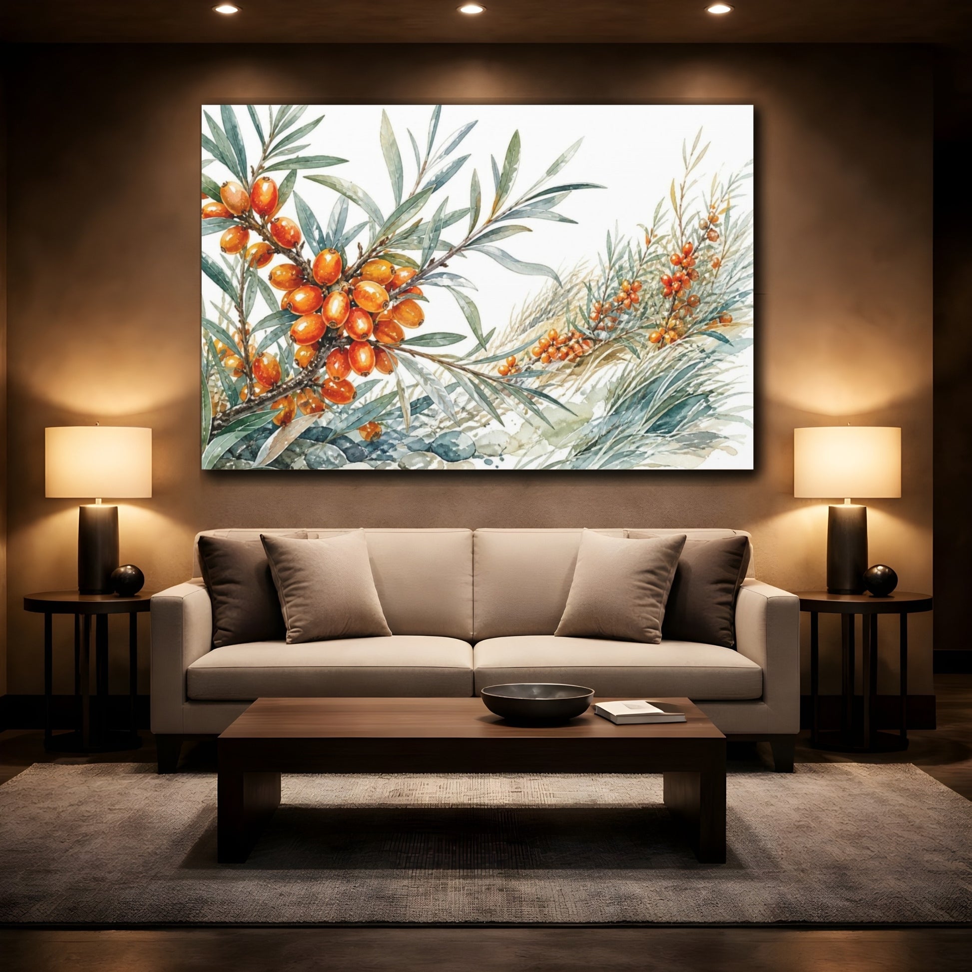 Mockup 2. Silvery Sea Buckthorn Berries shown as canvas print