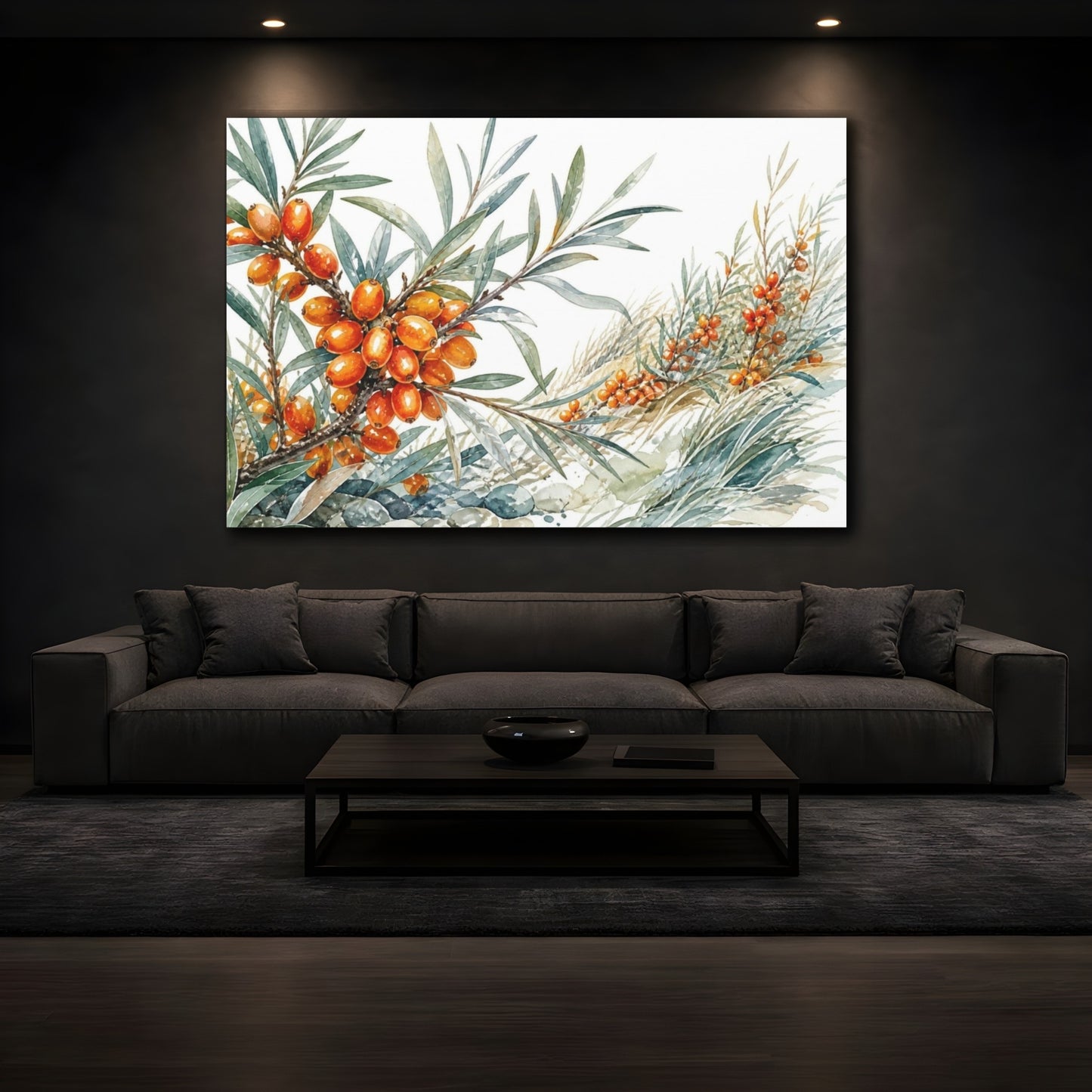 Mockup 3. Silvery Sea Buckthorn Berries shown as canvas print