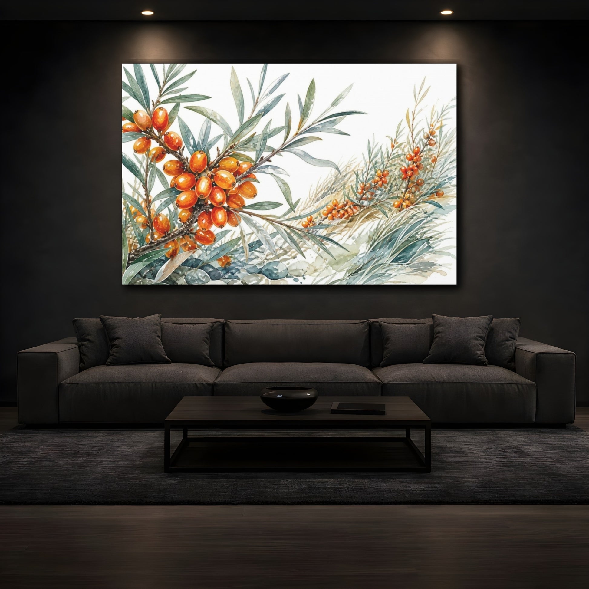Mockup 3. Silvery Sea Buckthorn Berries shown as canvas print