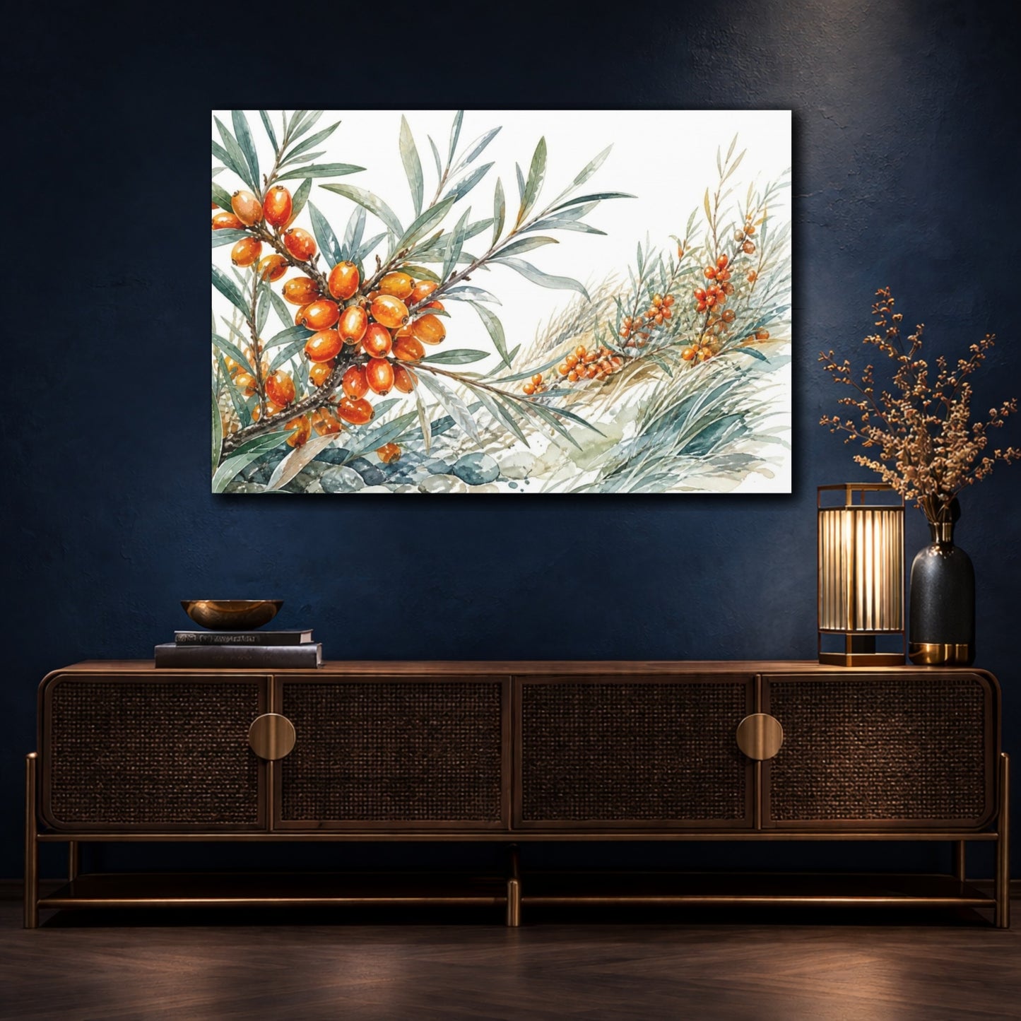 Mockup 4. Silvery Sea Buckthorn Berries shown as canvas print