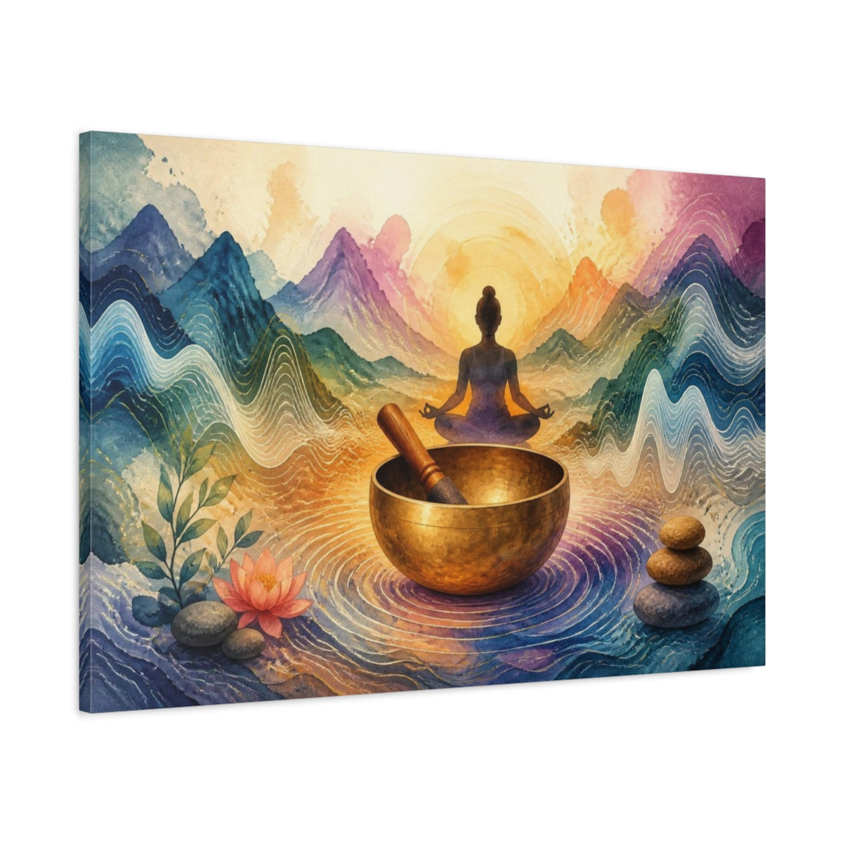 Main Mockup. Singing Bowl Yoga shown as canvas print