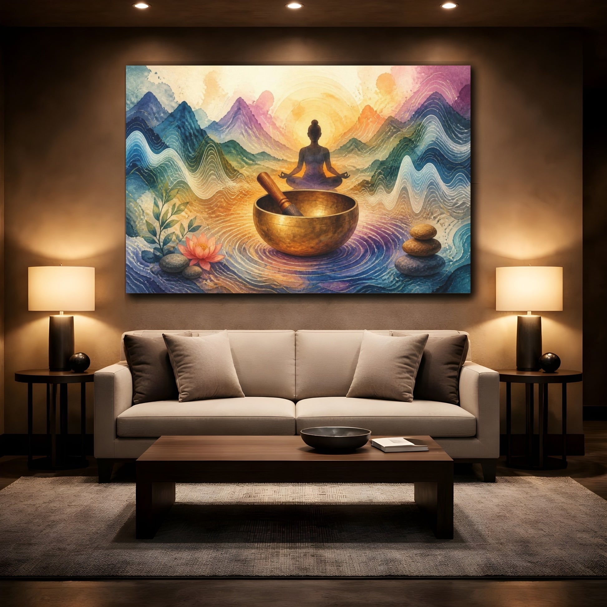 Mockup 2. Singing Bowl Yoga shown as canvas print