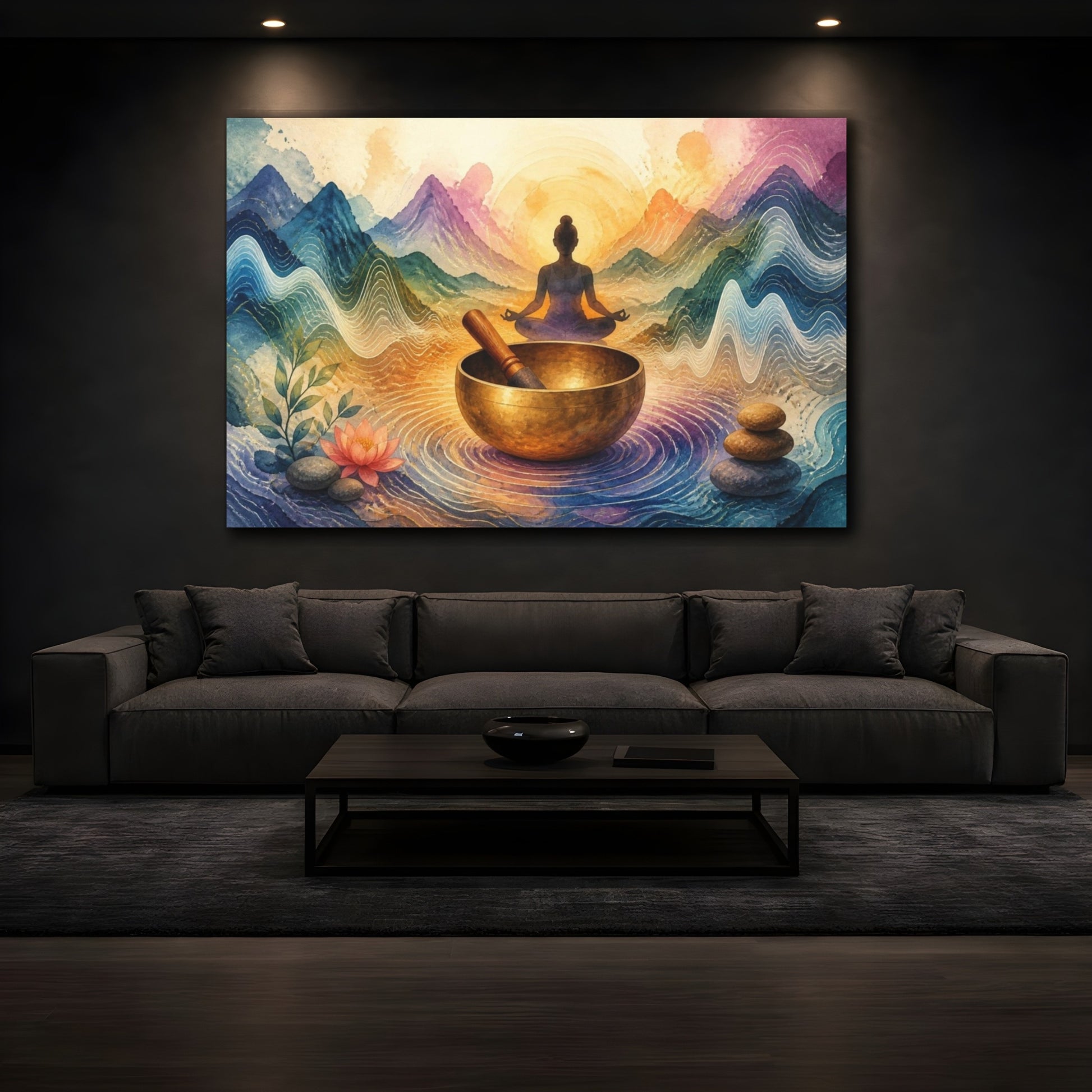Mockup 3. Singing Bowl Yoga shown as canvas print