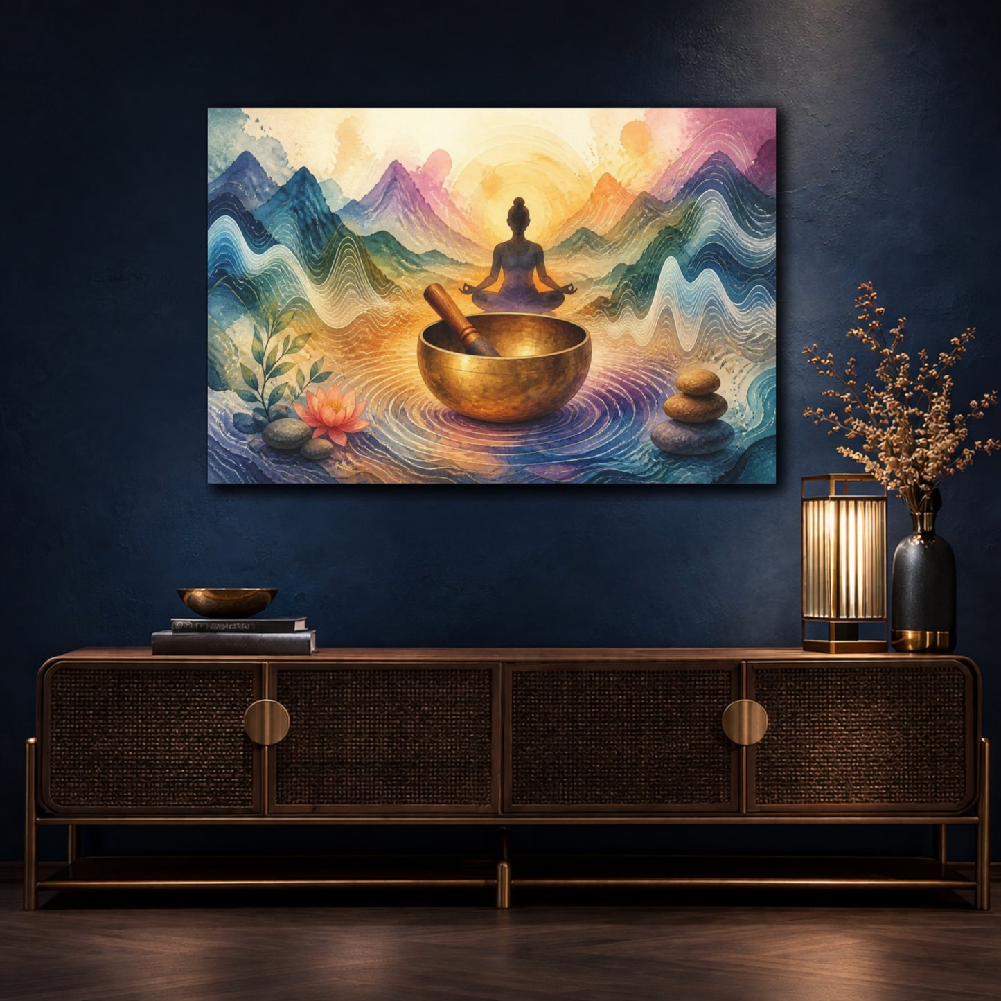Mockup 4. Singing Bowl Yoga shown as canvas print