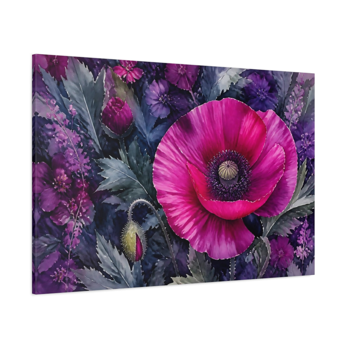 Side Mockup 1. Single Magenta Poppy shown as canvas print