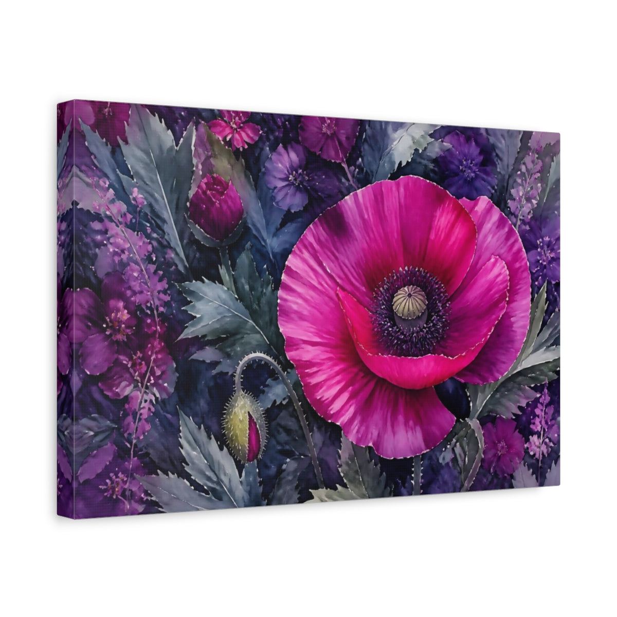 Side Mockup 4. Single Magenta Poppy shown as canvas print