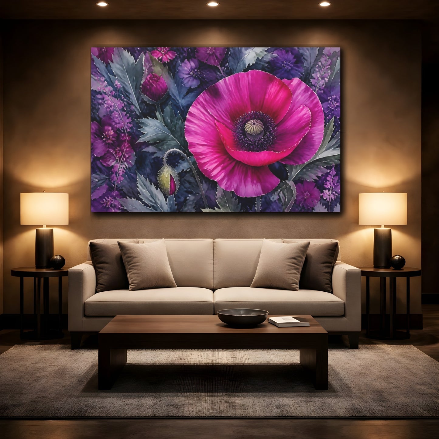 Mockup 2. Single Magenta Poppy shown as canvas print