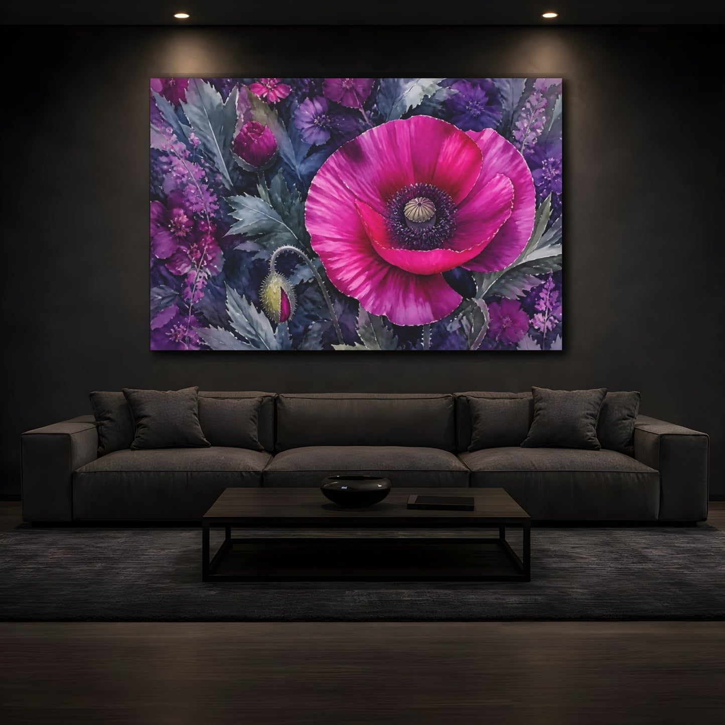 Mockup 3. Single Magenta Poppy shown as canvas print