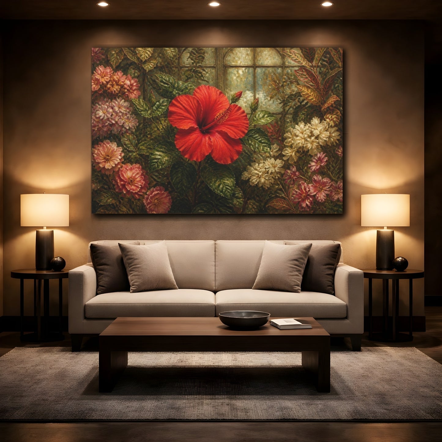 Mockup 2. Single Scarlet Hibiscus shown as canvas print