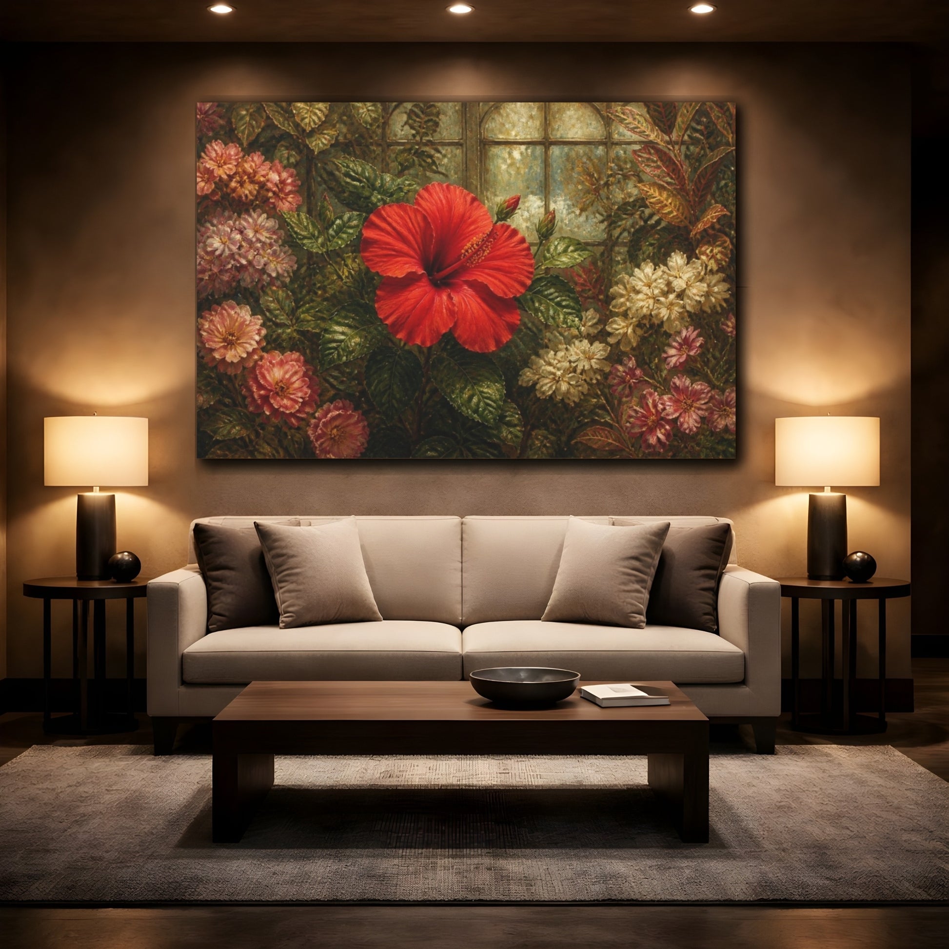 Mockup 2. Single Scarlet Hibiscus shown as canvas print