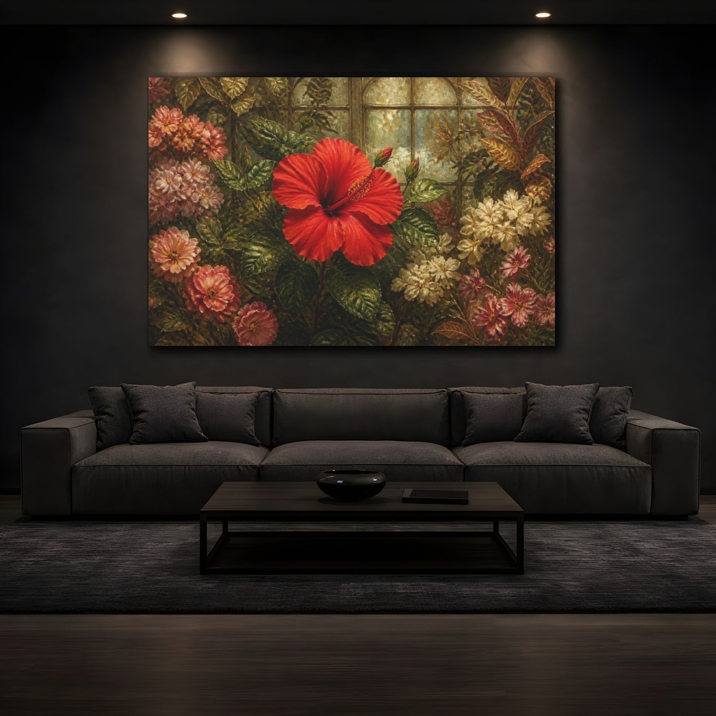 Mockup 3. Single Scarlet Hibiscus shown as canvas print