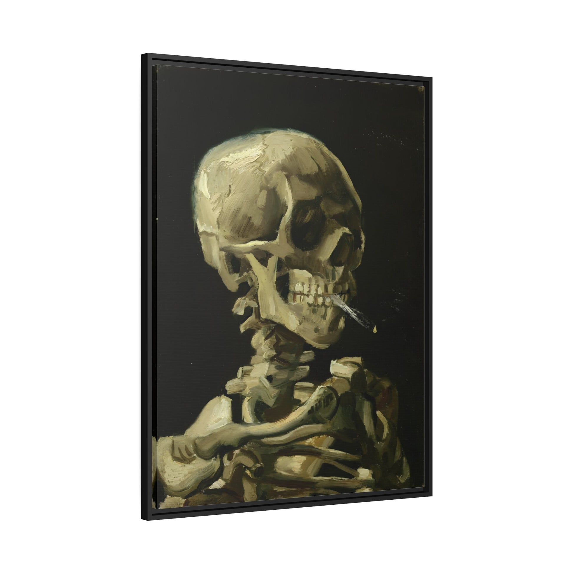 Skull of a Skeleton with Burning Cigarette - Famous Framed Canvas Van Gogh Wall Art Print in Exclusive Frame