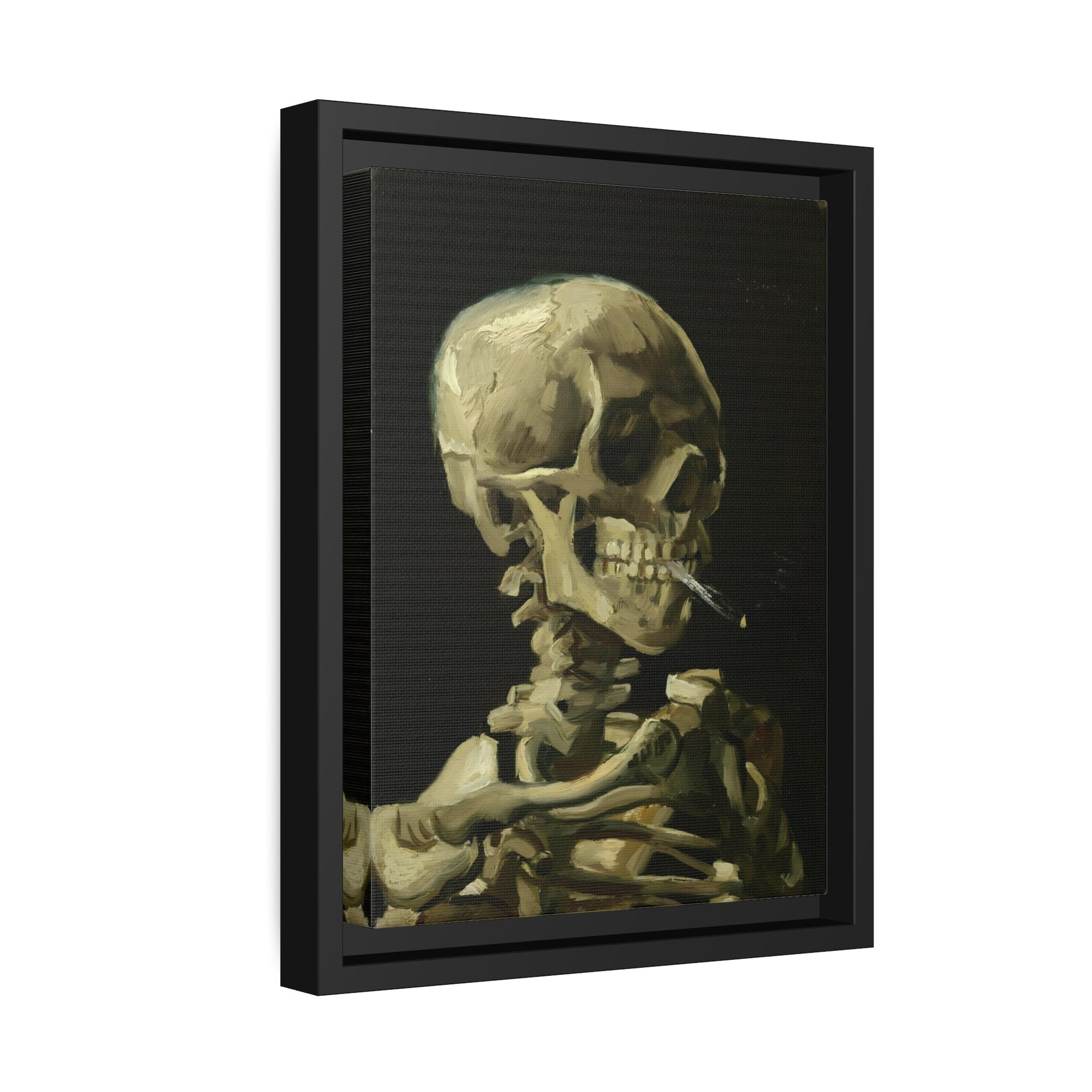 Skull of a Skeleton with Burning Cigarette - Famous Framed Canvas Van Gogh Wall Art Print in Exclusive Frame