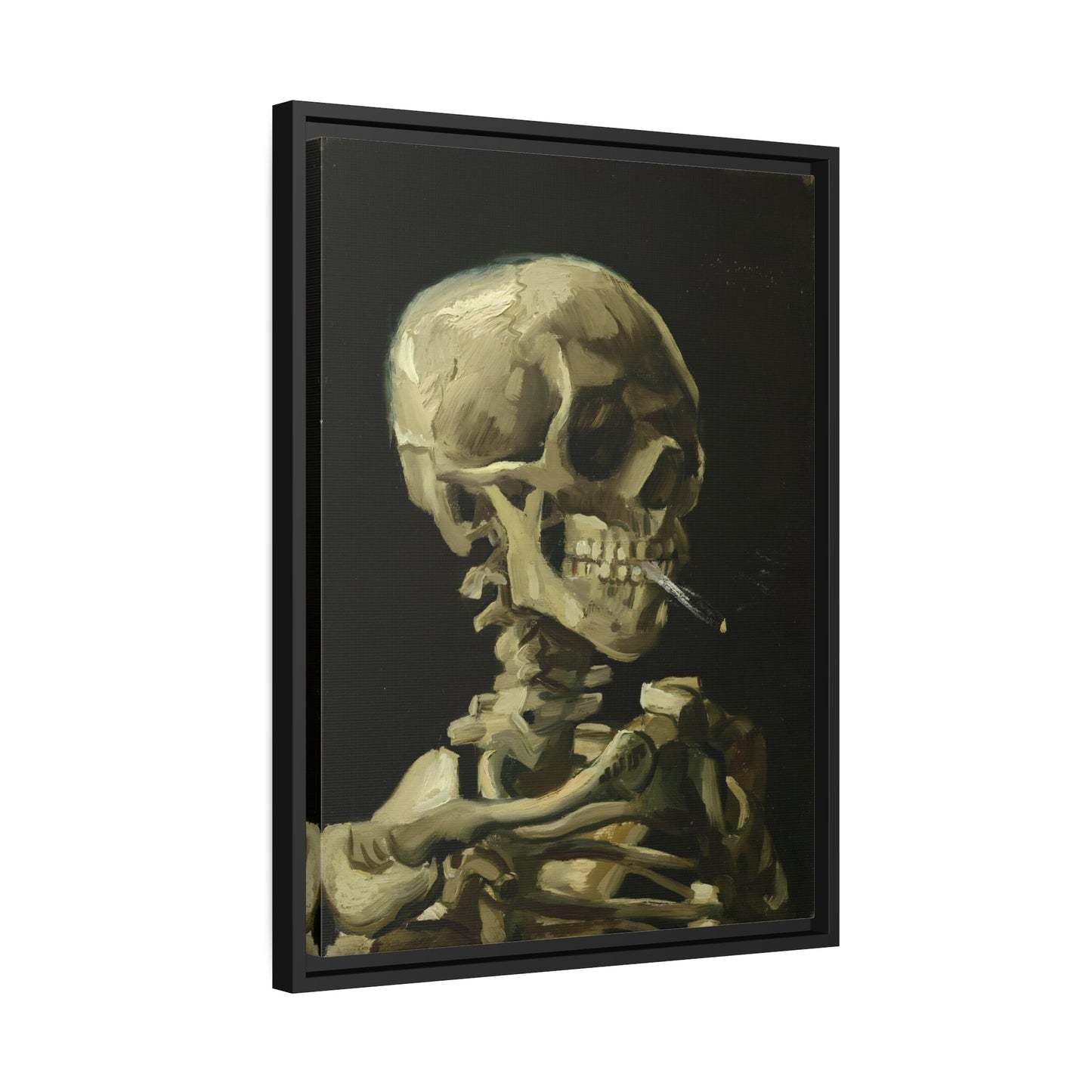 Skull of a Skeleton with Burning Cigarette - Famous Framed Canvas Van Gogh Wall Art Print in Exclusive Frame