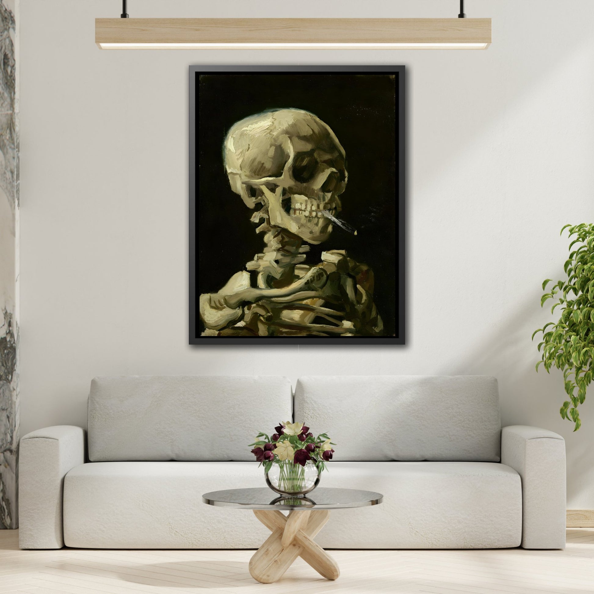 Skull of a Skeleton with Burning Cigarette - Famous Framed Canvas Van Gogh Wall Art Print in Exclusive Frame