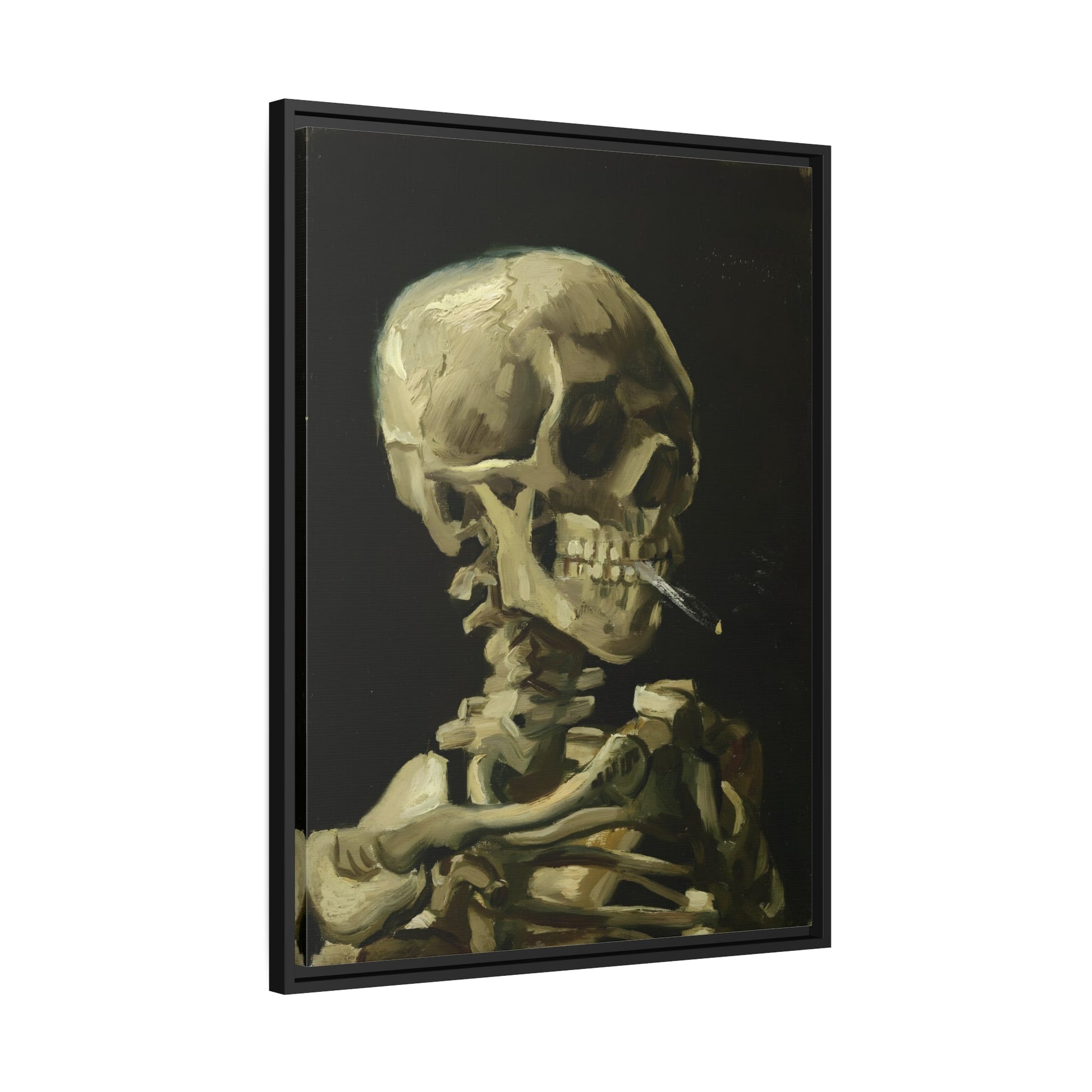 Skull of a Skeleton with Burning Cigarette - Famous Framed Canvas Van Gogh Wall Art Print in Exclusive Frame