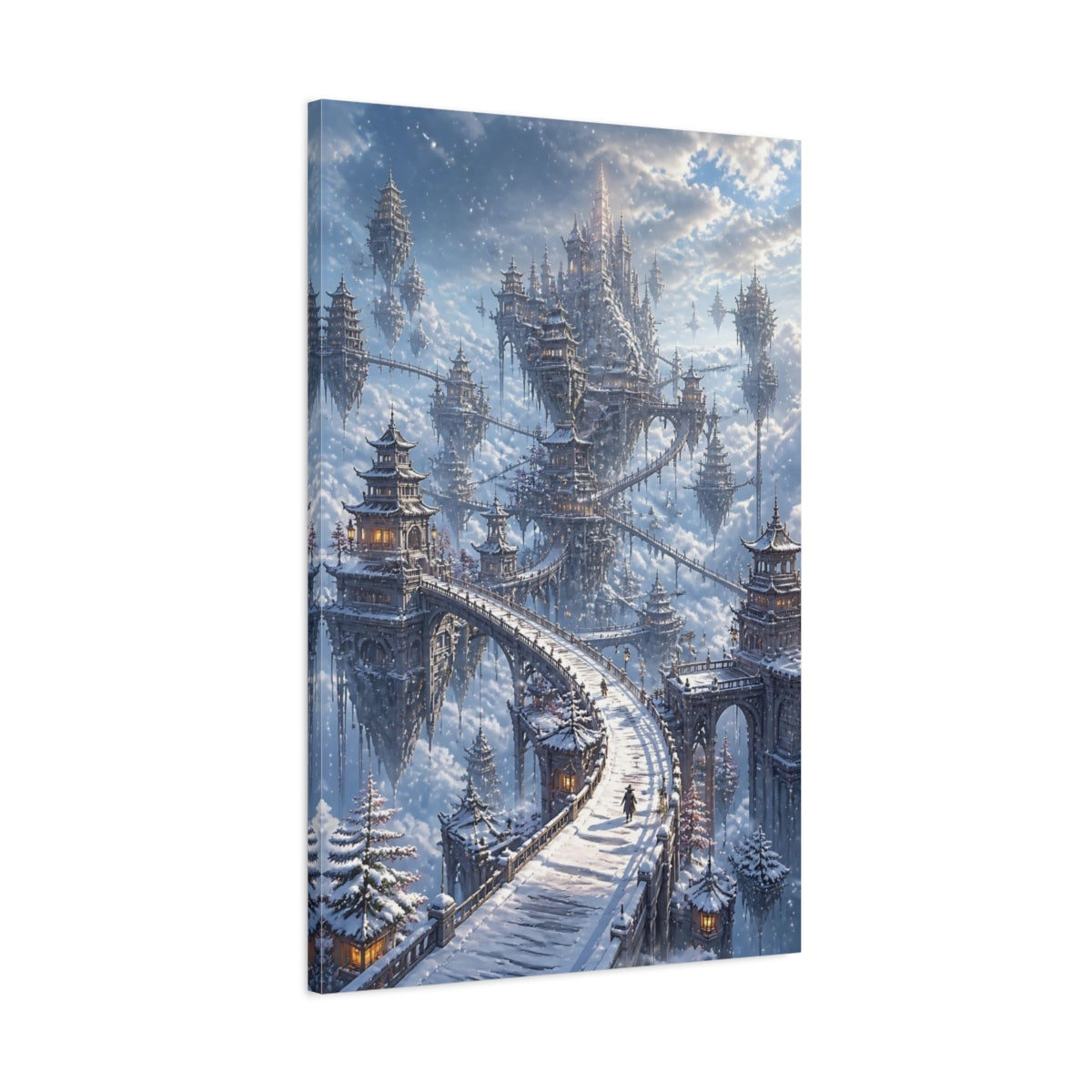 Main Mockup. Sky Castle Winter Bridge shown as canvas print