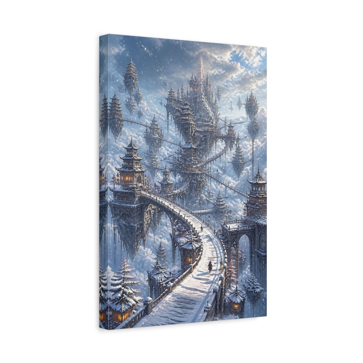 Side Mockup 4. Sky Castle Winter Bridge shown as canvas print