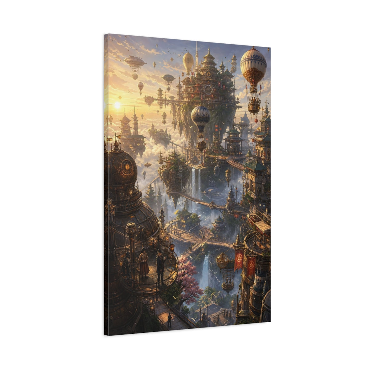 Main Mockup. Skyborne Steampunk City shown as canvas print