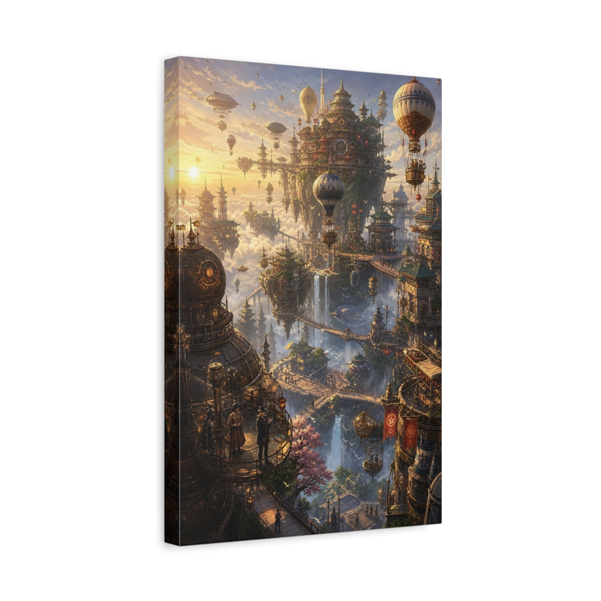 Side Mockup 4. Skyborne Steampunk City shown as canvas print